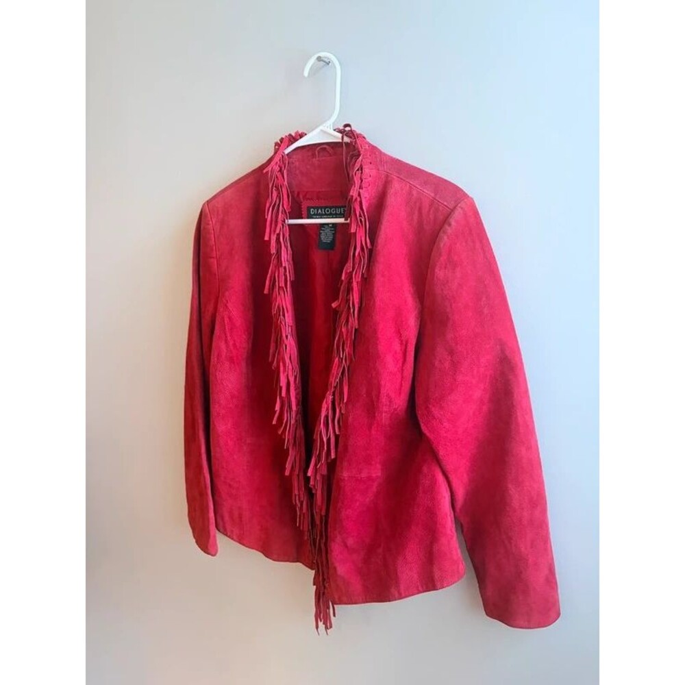 Y2K Red Suede Boho Fringe Jacket Size M, festival, western, 90s, dress up, date